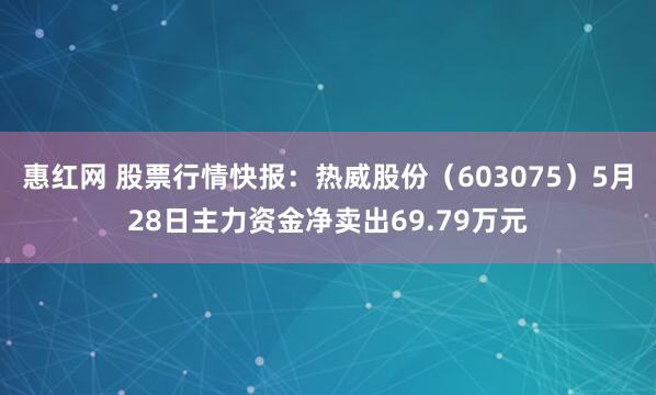 惠红网 股票行情快报：热威股份（603075）5月28日主力资金净卖出69.79万元